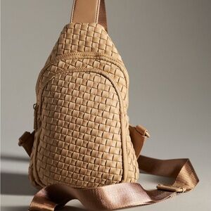 Anthropologie Sol & Selene Beyond the Horizon Tan Woven Neoprene Sling Bag